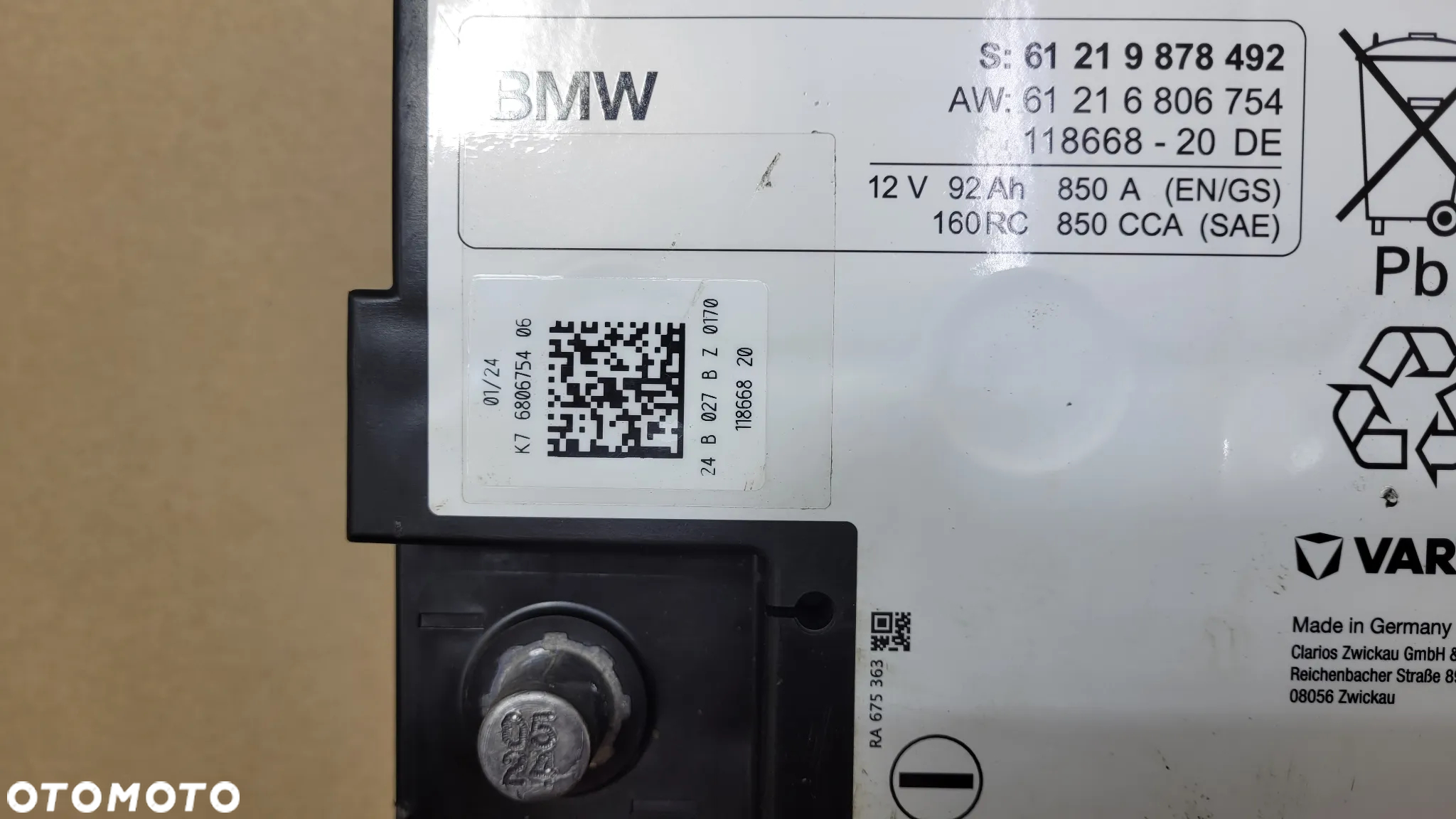 AKUMULATOR 2024 BMW 92Ah 850A VRLA/AGM 61219381776 61219381778 - 7