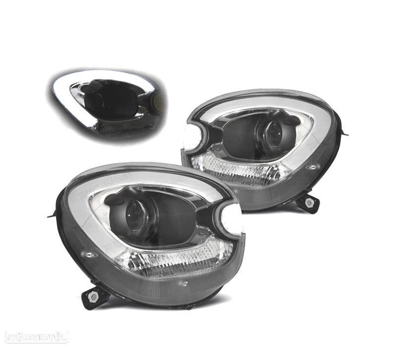 FARÓIS FRONTAIS PARA MINI R60 COUNTRYMAN 10-15 TUBE LIGHT FUNDO PRETO - 1