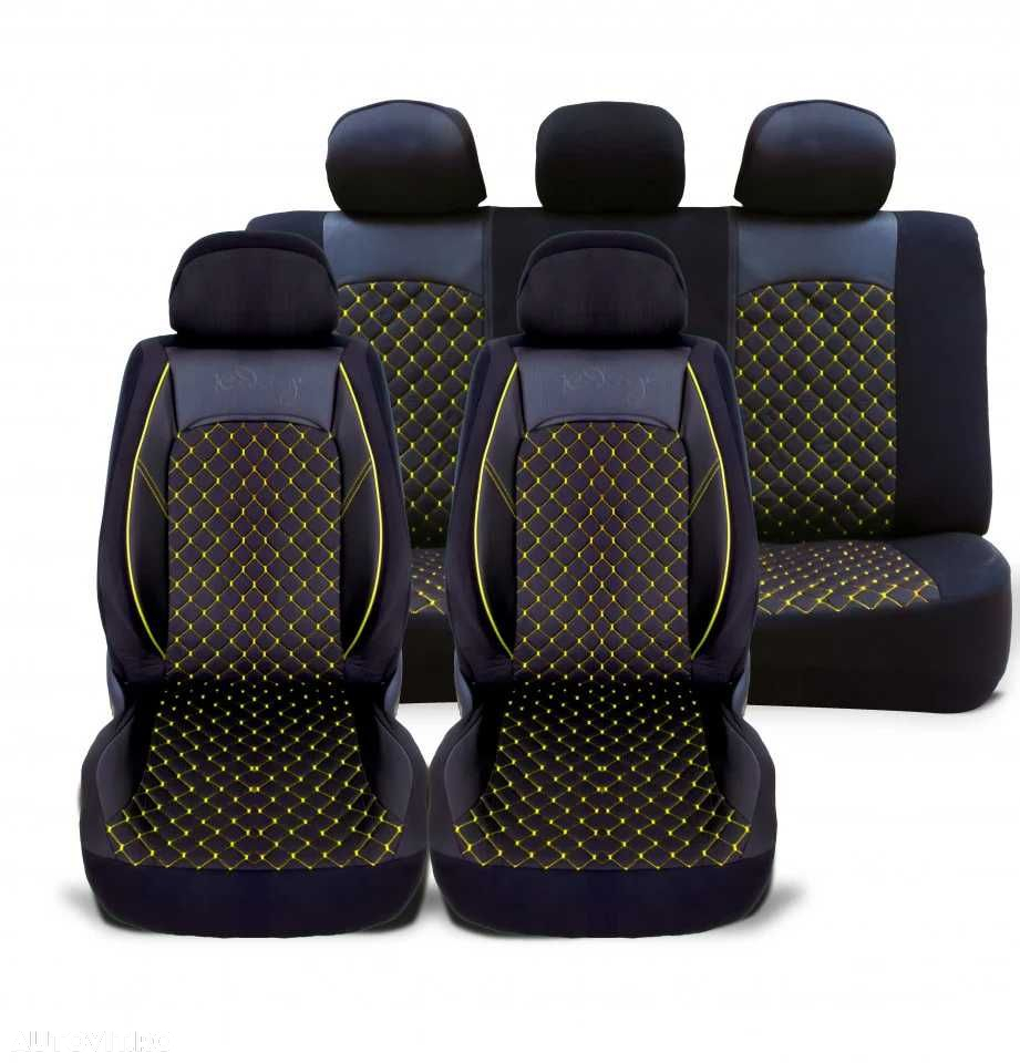 Huse scaune auto universale, piele ecologica neagra cu material textil - 2