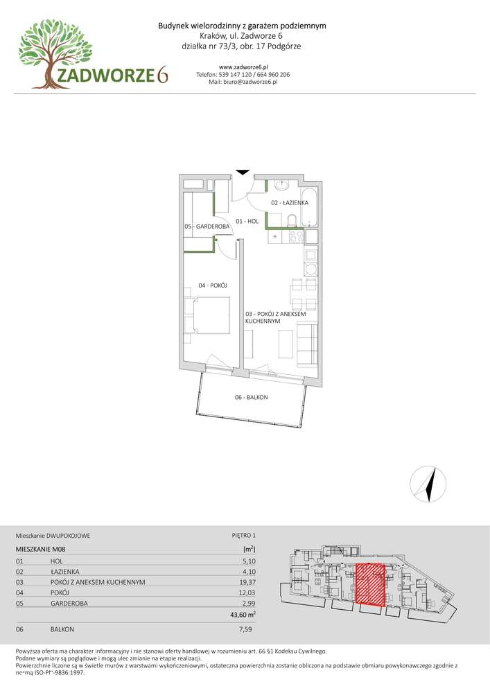Nowe 2-pokojowe mieszkanie 43,60 m² | Pierwsze piętro z balkonem
