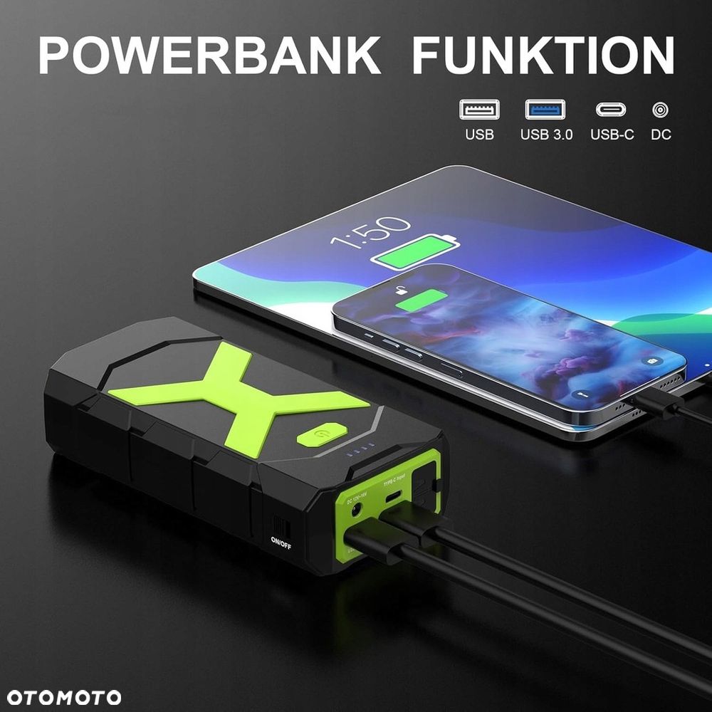 URZĄDZENIE ROZRUCHOWE BOOSTER DO SAMOCHODU ROZRUCH STARTER POWERBANK 12V 2000A - 5