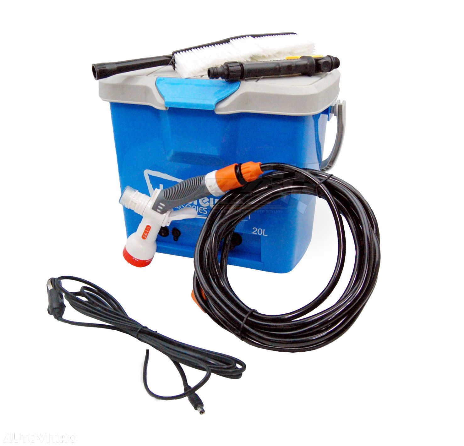 Instalatie spalat masina cu alimentare la 12V, cu perie si pistol presiune, rezervor 20litri, aparat de spalat cu presiune - 1