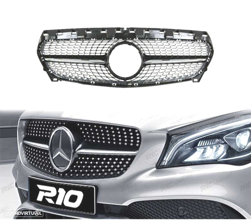 GRELHA FRONTAL MERCEDES CLA C117 16-19 LOOK GT DIAMANTE PRETO - 1