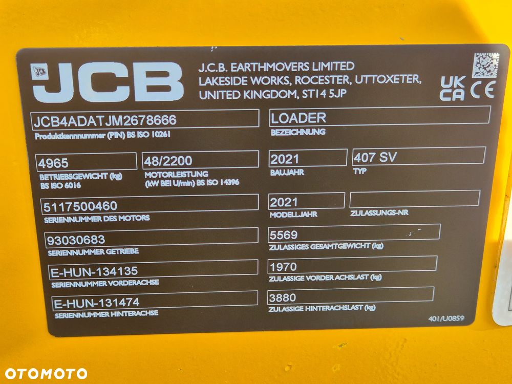 JCB 407 SV, 2021 ROK, Z NIEMIEC, TYLKO 1780 MTH / 406 / 409 - 21