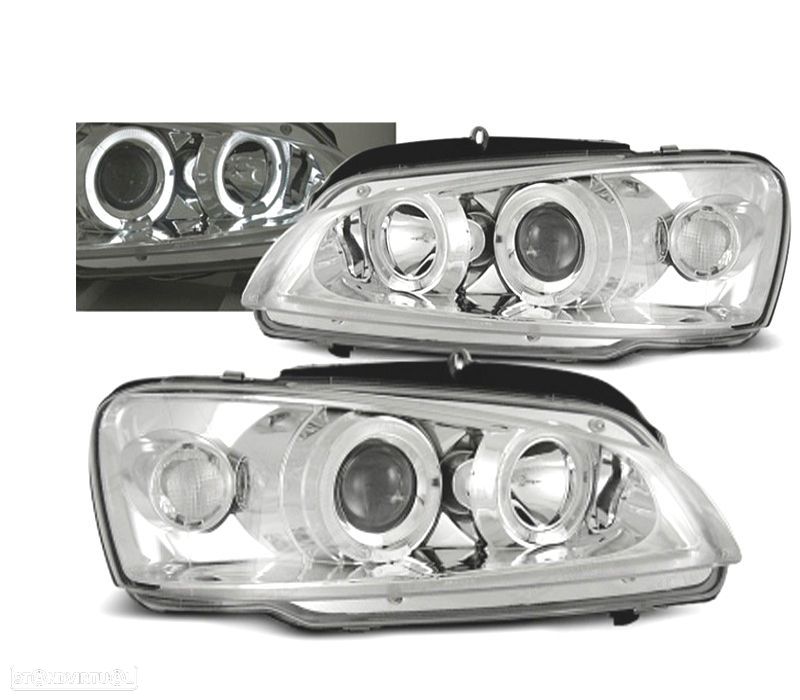 FARÓIS ANGEL EYES PEUGEOT 106 96-02 FUNDO CROMADO - 1