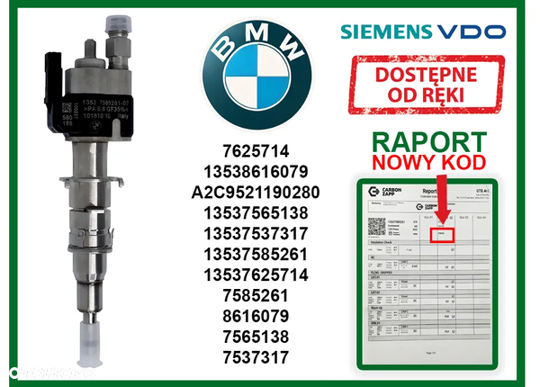 Wtryskiwacz BMW 7625714 benzynowy do modeli 1, 3, 5, 6, 7, X5, X6, Z4. GWARANCJA
