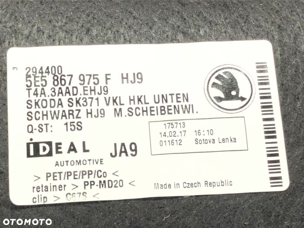 TAPICERKA KLAPY BAGAŻNIKA  SKODA OCTAVIA III (5E3, NL3, NR3) 2012 - 2022 1.4 TSI 110 kW [150 KM] - 4