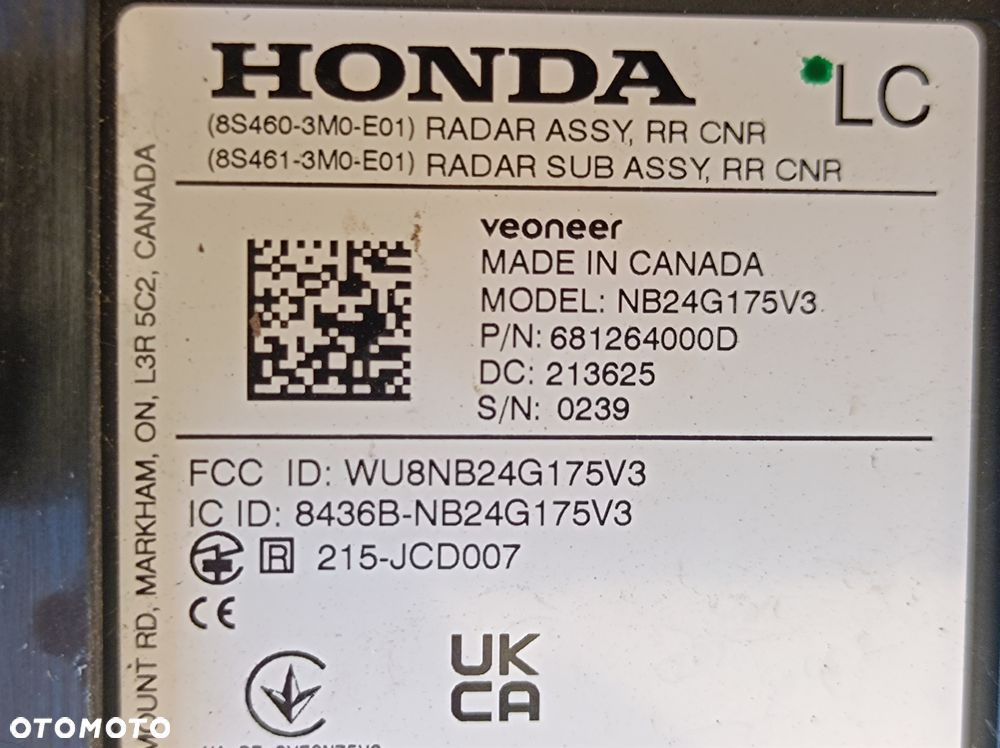 HONDA HR-V III 21- RADAR CZUJNIK MARTWEGO POLA TYŁ PRAWA LEWA STRONA 8S411-3M0-E01 - 7