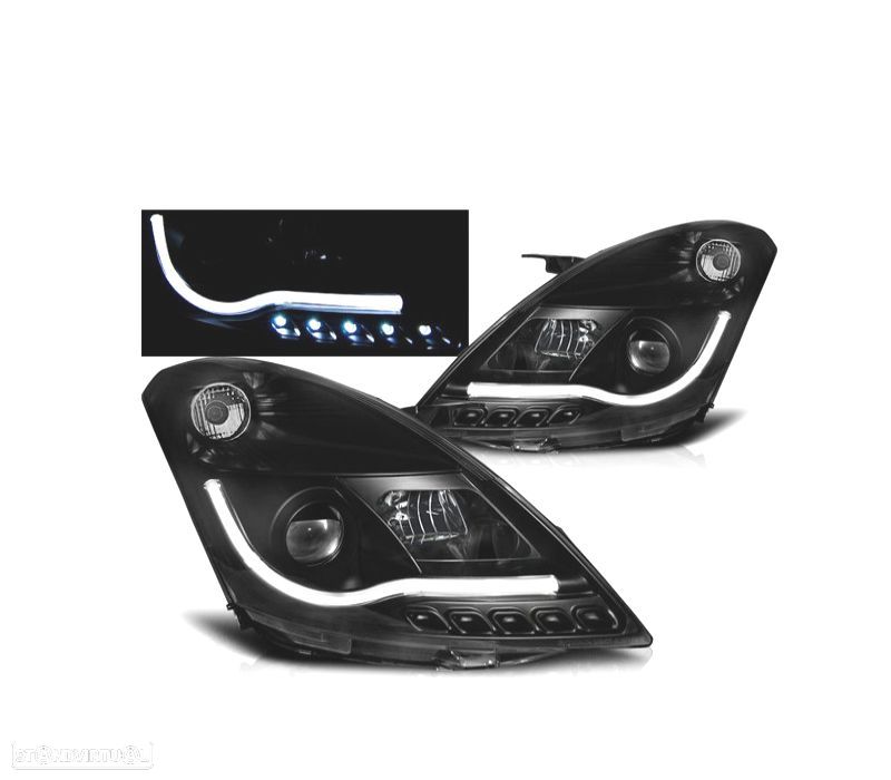 FAROIS FRONTAIS PARA SUZUKI SWIFT 10- TUBE LIGHT FUNDO PRETO - 1