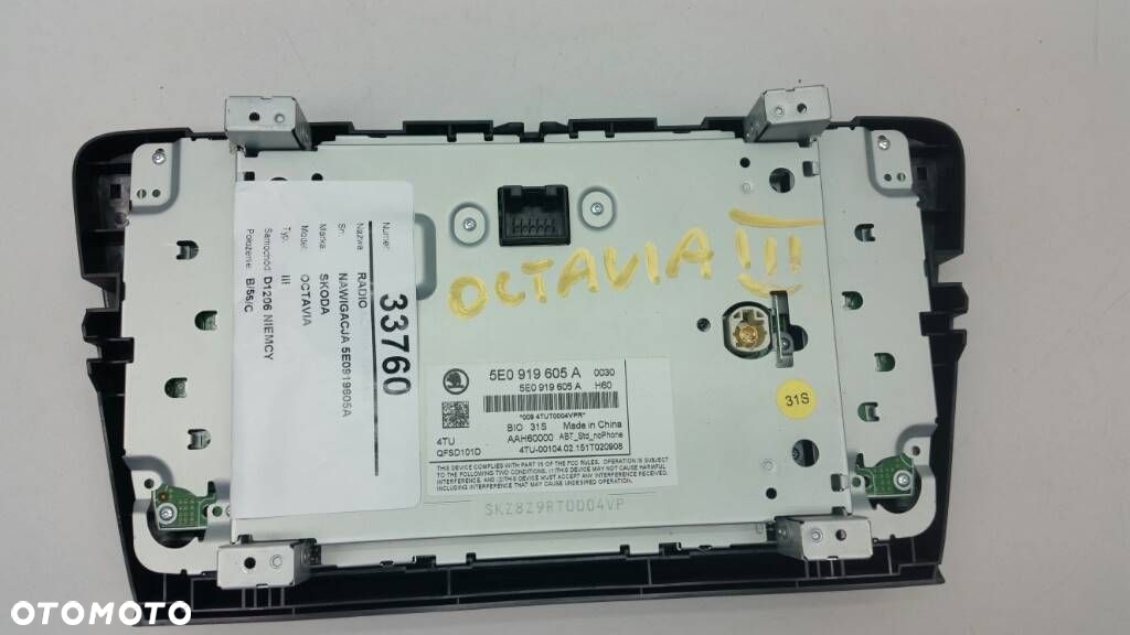 RADIO LCD OCTAVIA III PANEL DOTYKOWY 5E0 919 605 A - 2