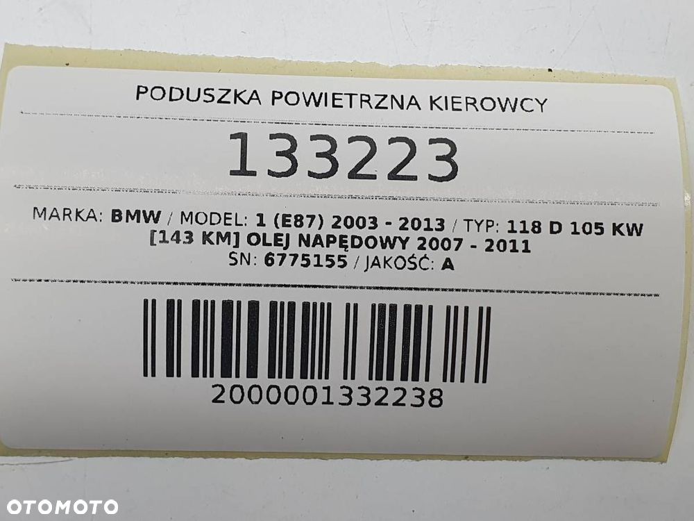 PODUSZKA POWIETRZNA KIEROWCY 6775155 BMW E87 E81 E88 E81 E82 - 6