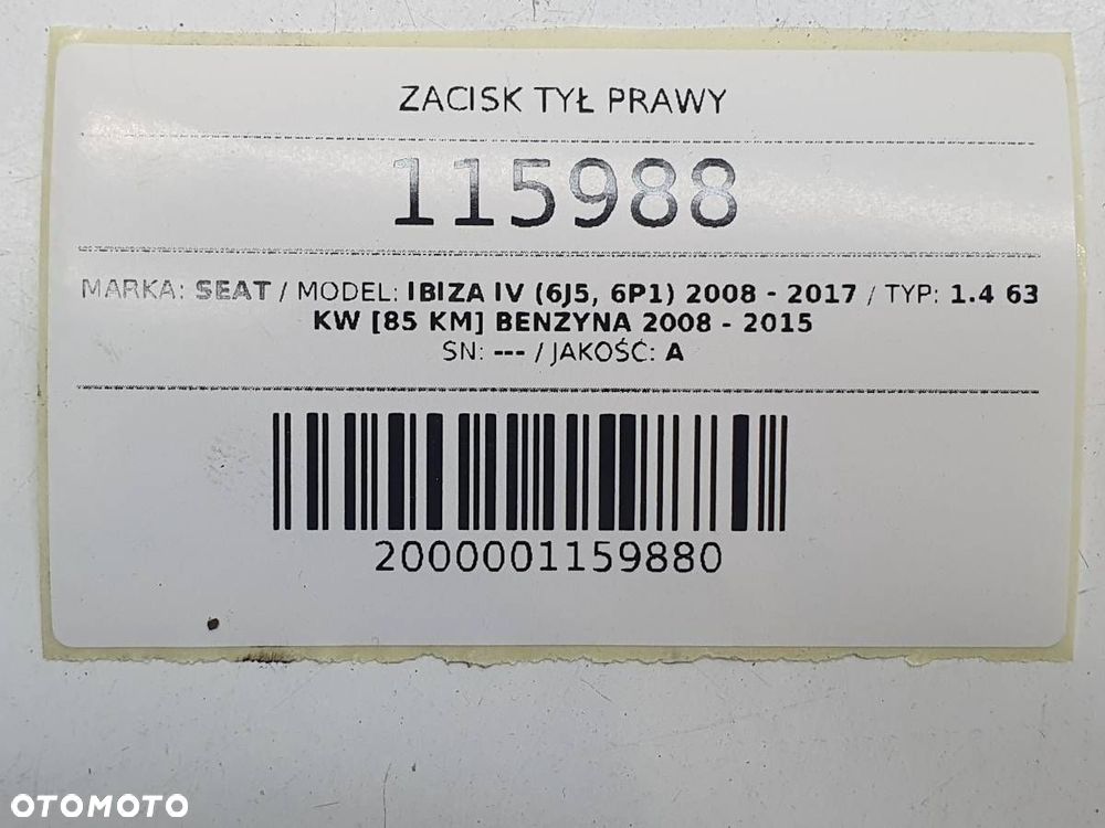 ZACISK HAMULCOWY TYŁ TYLNY PRAWY JARZMO SEAT IBIZA IV 1.4 - 7