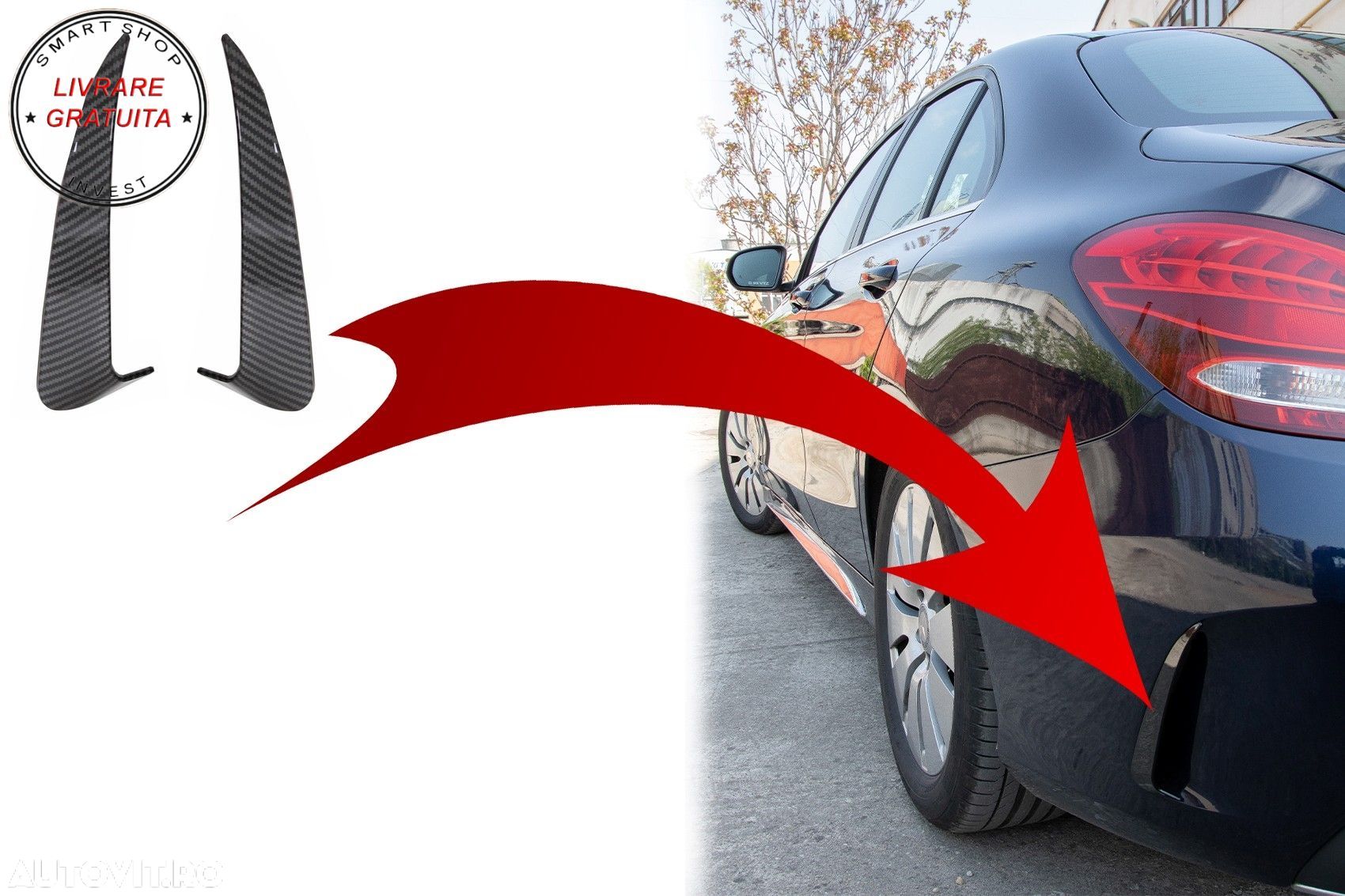Ornamente Bara Spate Flapsuri Mercedes C Class W205 (2014-2020) Carbon Film- livrare gratuita - 1