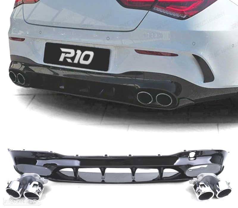 DIFUSER MERCEDES CLA C118 19- LOOK AMG PRETO BRILHANTE + PONTEIRAS ESCAPE - 1