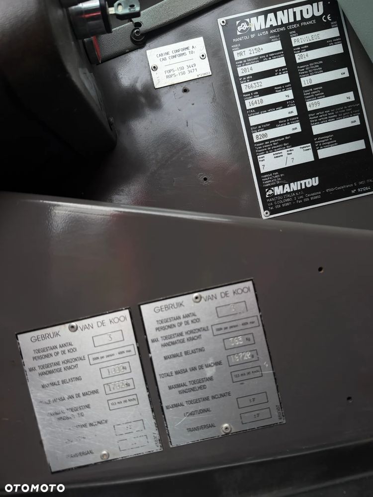 Manitou MRT2150+PRIVILEGE Ładowarka teleskopowa 4x4 ROTO 21metrów. 5 ton udźwig. Bez AdBLUE bez DPF. Maszyna jak Nowa z Norwegii 5300 mtg. 2015 rok. Obrót pełny. Zero luzów wycieków. Zadbana maszyna z Fermy Norweskiej. Silnik 160 Km. AUTEC zdalne sterowanie. Ani deka luzów czy wycieków. Opony jak Nowe. Pełny Oryginał. Niski przebieg. Stabilizatory. Zamki na tłokach. OKAZJA. Jest to model przystosowany do pracy z koszem. - 9
