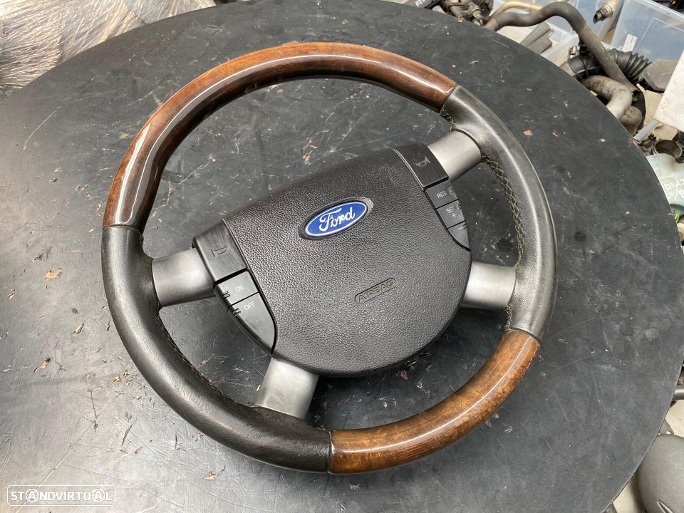 Volante Pele e Madeira Ford Mondeo 3 III com Comandos Multifunções e Airbag - 3