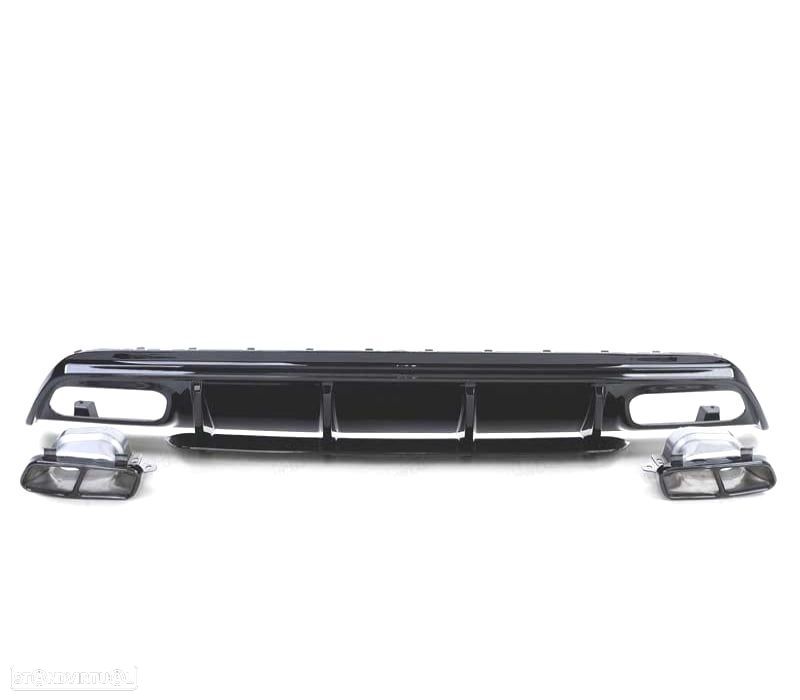 DIFUSOR TRASEIRO MERCEDES CLASE A W176 15-18 LOOK A45 AMG PRETO BRILHANTE + PONTEIRAS - 2