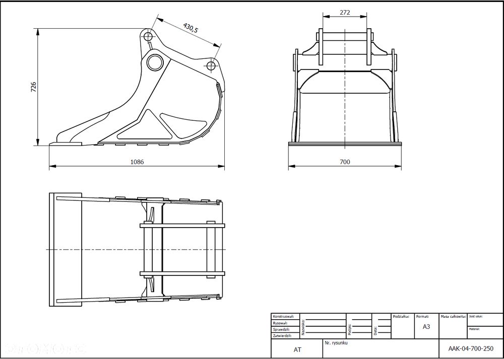 Łyżka kopiąca 700mm / 250litrów S50 - PRODUCENT - 5