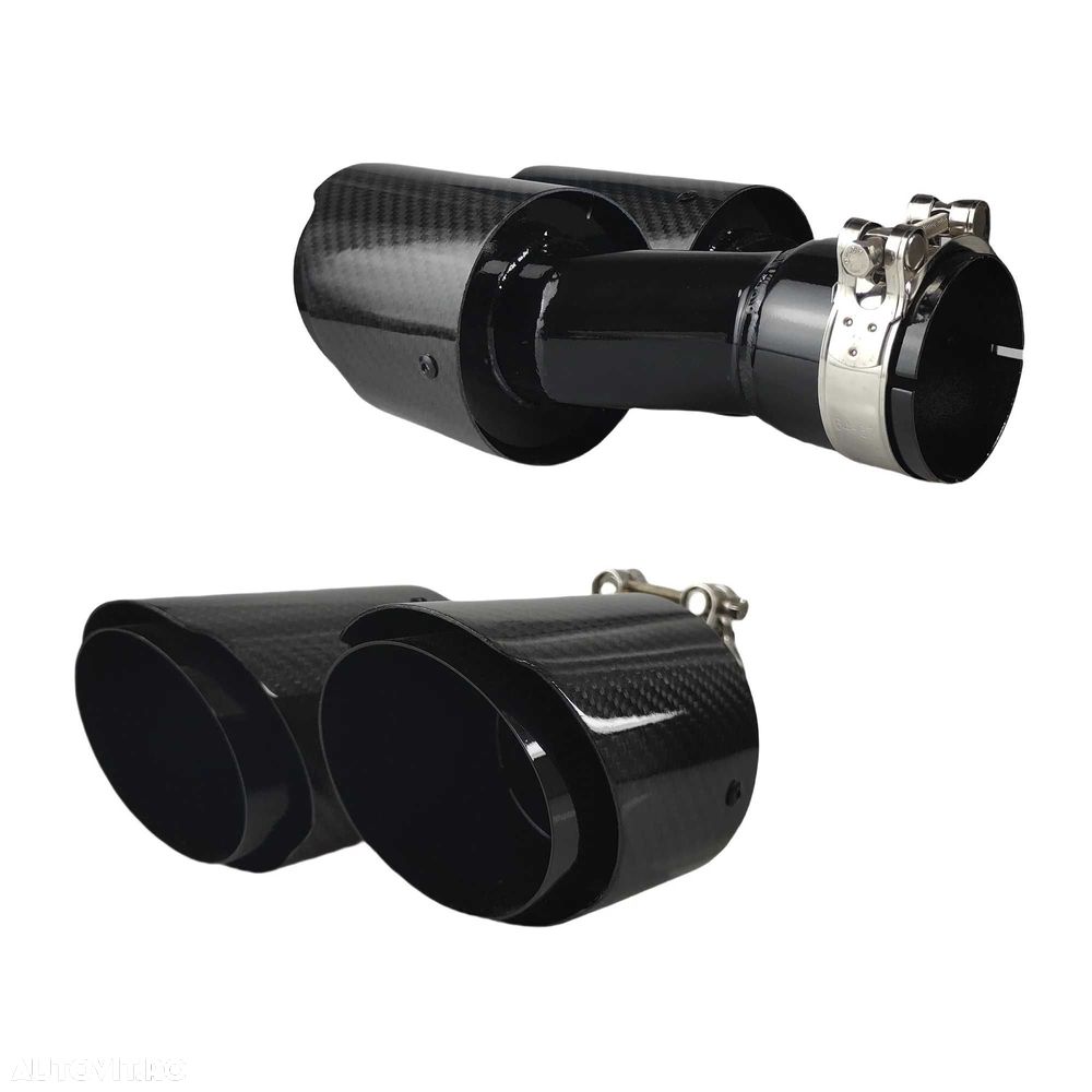 Set Tipsuri Duble Evacuare 63mm Carbon Lucios, Colier Inclus,Universal - 5