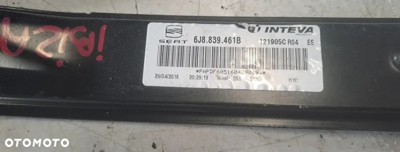 SEAT IBIZA IV 14r PODNOŚNIK SZYB LEWY TYŁ TYLNY 6J8839461B - 2