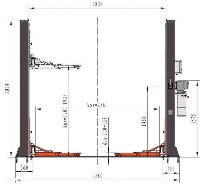 Podnośnik dwukolumnowy automat, 4T warsztatowy - 3