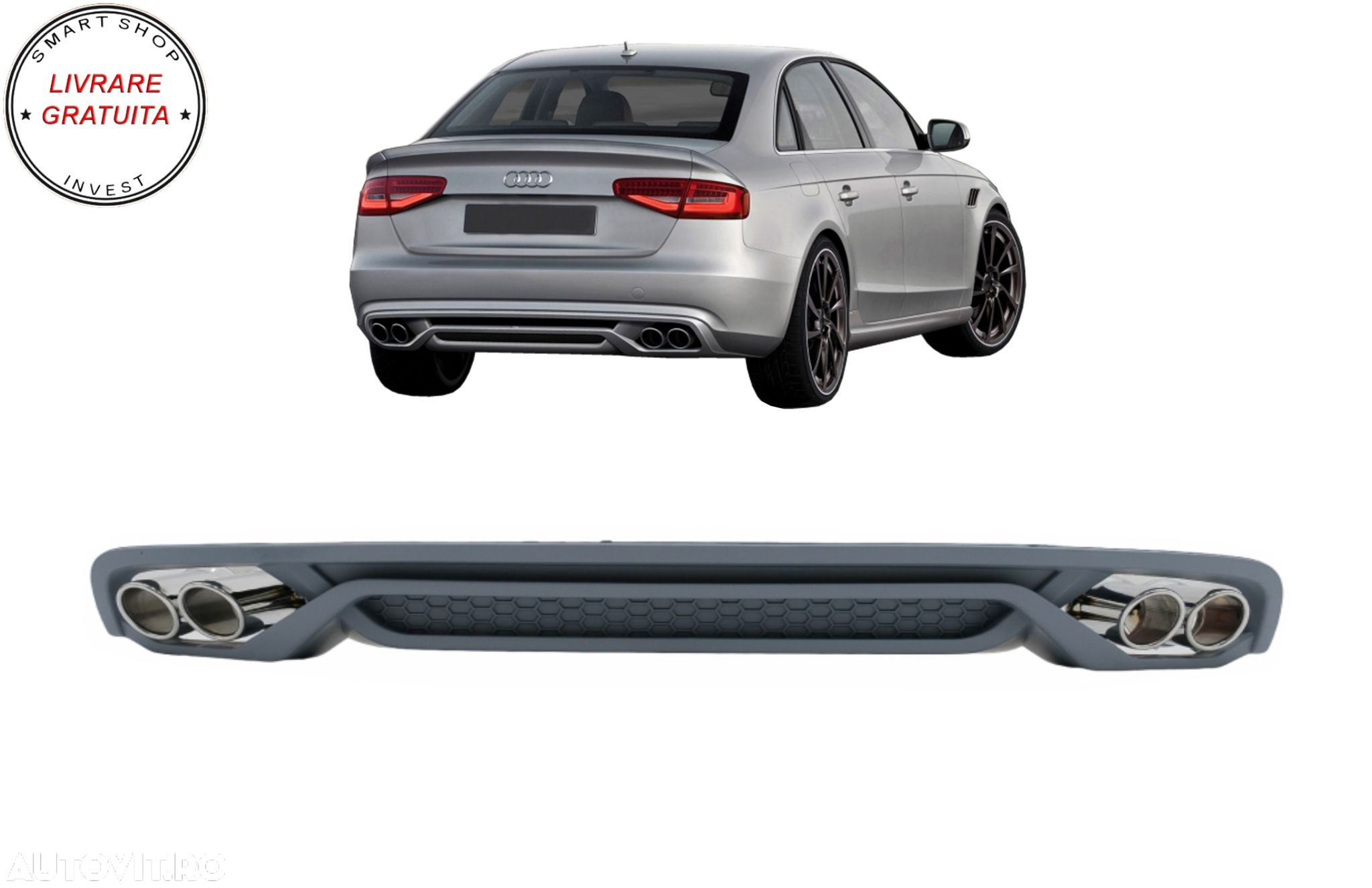 Difuzor Bara Spate si Ornamente Evacuare Audi A4 B8 Facelift (2012-2015)- livrare gratuita - 15