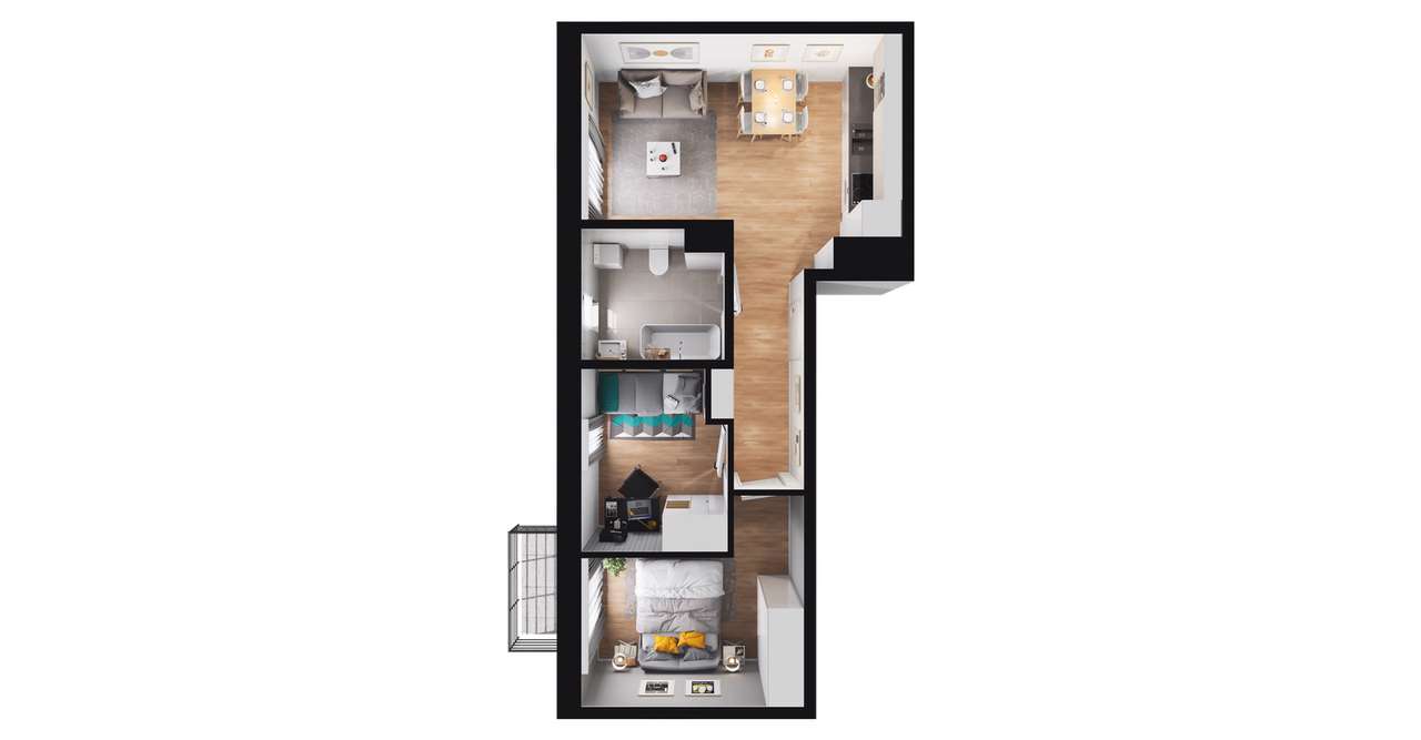 3-pokojowe mieszkanie 50m2 + balkon Bezpośrednio - Pełny obrazek: 3/13