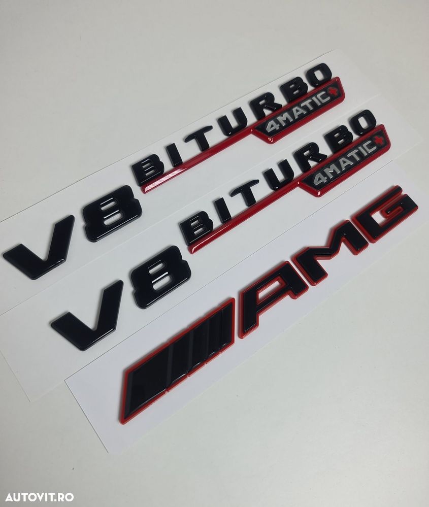 Pachet-Set-Embleme-Sigle-Logo-Stema-Bicolore-Mercedes-AMG+V8-Biturbo-Turbo-4Matic+-Aripi-GLE-C-E-CLS - 4