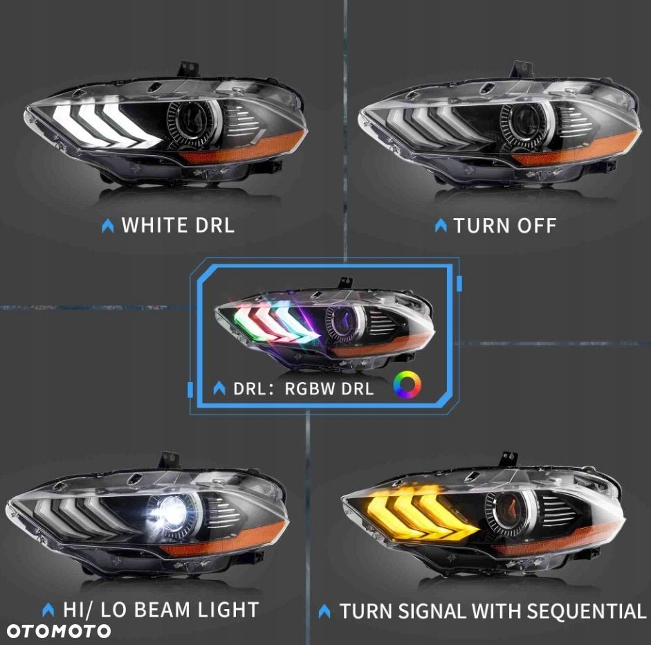 reflektory lampy kpl bi led rgb black europa ford mustang vi 6 lift 2018-23 - 6