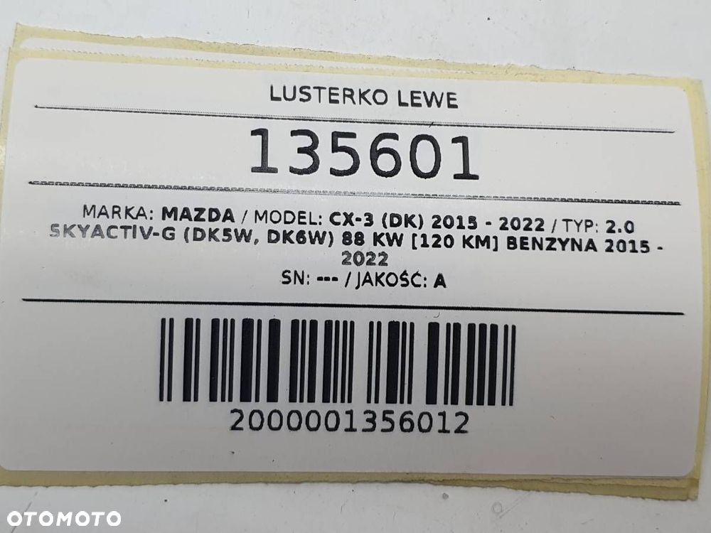 LUSTERKO LEWE ELEKTRYCZNE KIERUNKOWSKAZ MAZDA CX-3 EU 9 PIN - 9