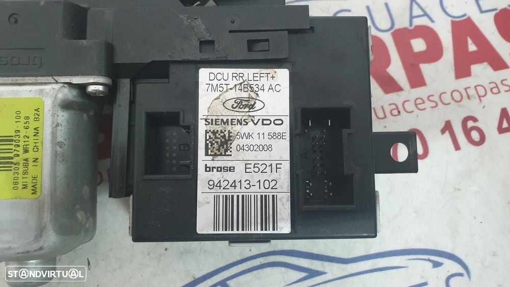 MOTOR ELEVADOR DE VIDRO TRASEIRO ESQUERDO FORD FOCUS C-MAX 2008 -7M5T14B534AC - 2