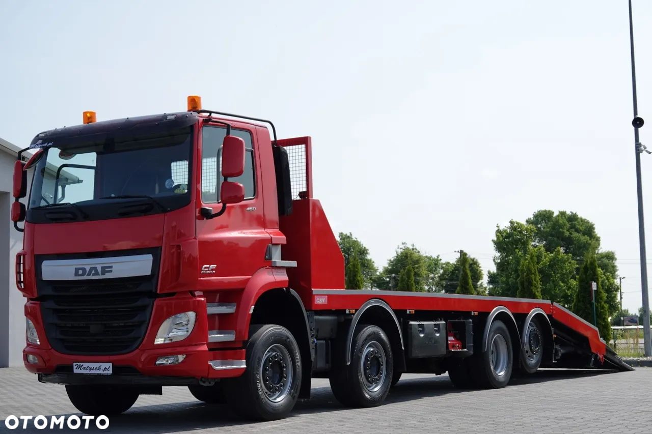 DAF CF 460 / 8x2/  LAWETA / PLATFORMA / NAJAZDY HYDRAULICZNE / WYCIĄGARKA / oś skrętna i podnoszona / EURO 6 - 1