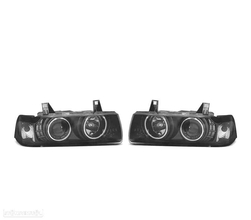 FARÓIS BMW E36 90-99 ANGEL EYES FUNDO PRETO - 2