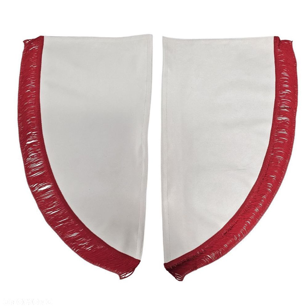 ZASŁONY BOCZNE SKOSY TIR BUS -materiał : NUBUCK -Jasny Beż + Frędzle Czerwone - 1