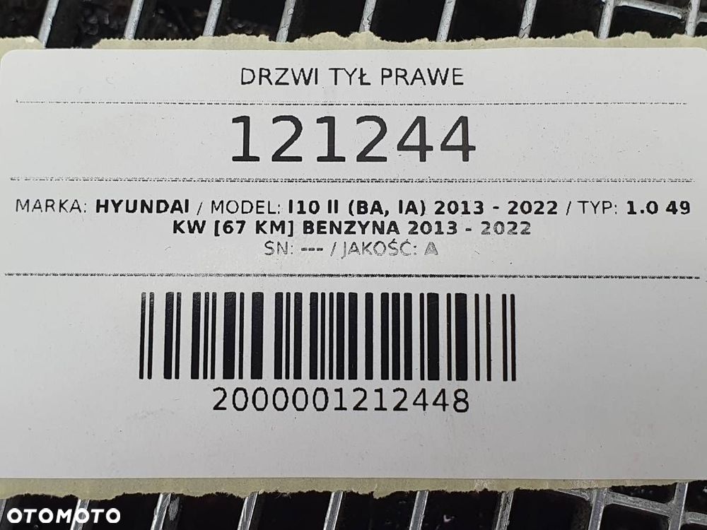 DRZWI TYŁ TYLNE PRAWE KOMPLETNE HYUNDAI I10 II - 14