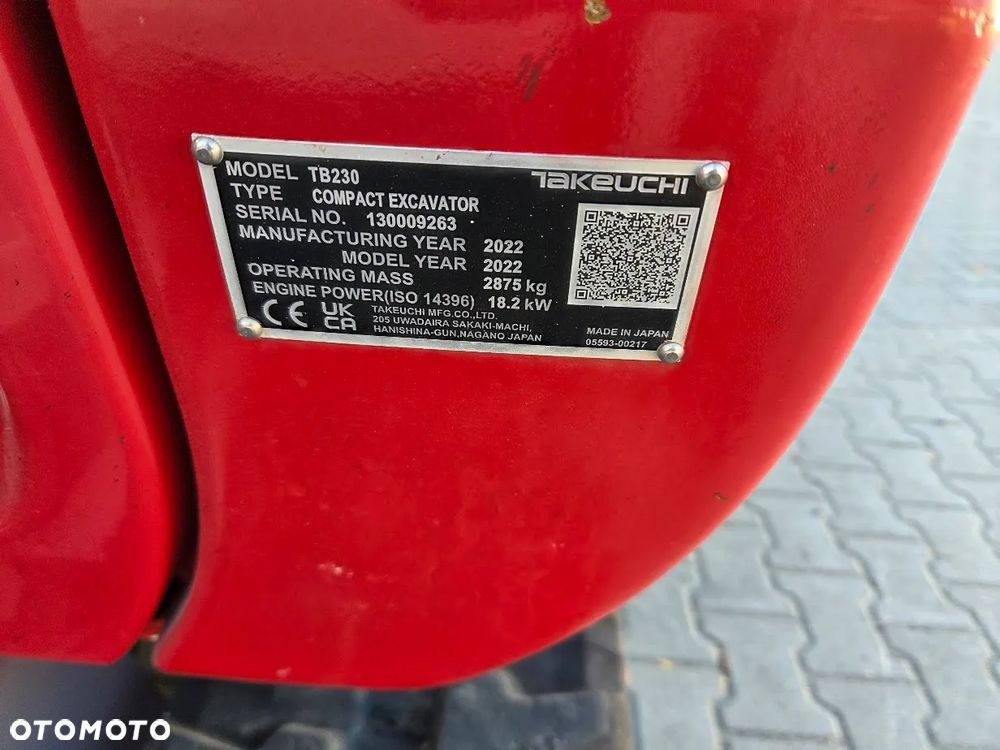 Takeuchi Koparka Gąsienicowa Takeuchi TB230 + Szybkozłącze Hydrauliczne - 8