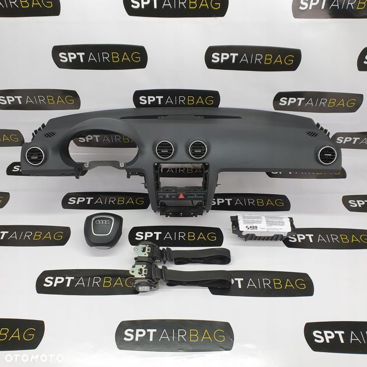 AUDI A3 8P DESKA ROZDZIELCZA KONSOLA KOKPIT PULPIT PODUSZKI AIRBAG AIR BAG PASY KIT SET - 1