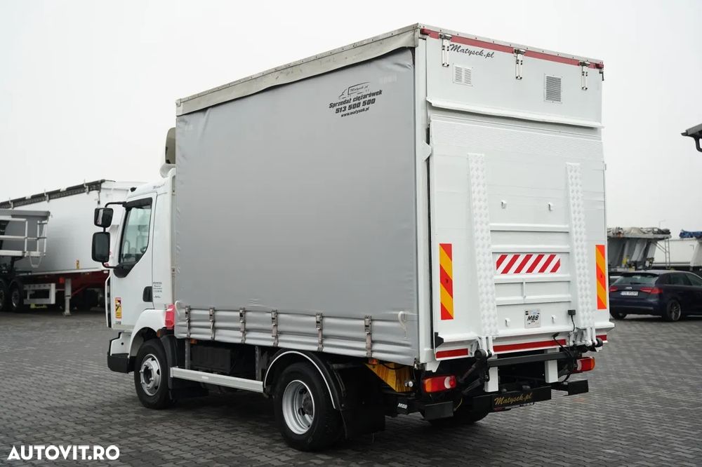 Renault MIDLUM 220 DXI / CAROSERIE CU PRELATĂ - 3,7 M / CAMION RIGID / PLATFORMĂ HIDRAULICĂ MBB - 750 KG / CUTIE DE VITEZE AUTOMATĂ / PODEA DIN OȚEL / - 5