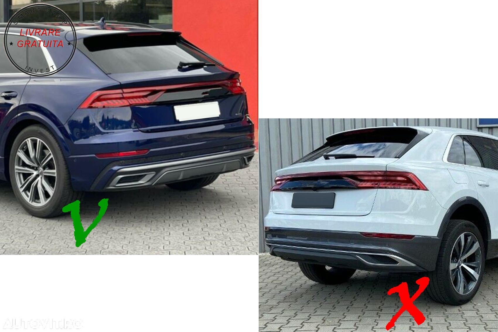 Difuzor Bara Spate Evacuare Dubla Audi Q8 S-Line (2018-2023) Evacuari Crom- livrare gratuita - 10