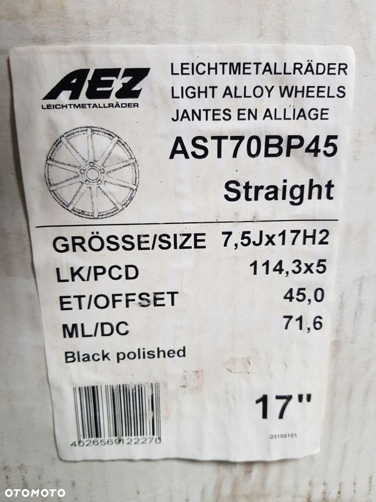 felga aluminiowa aez ast70bp45 nissan hyundai kia 7.5'' x 17'' 5x114,3 et45 - 9