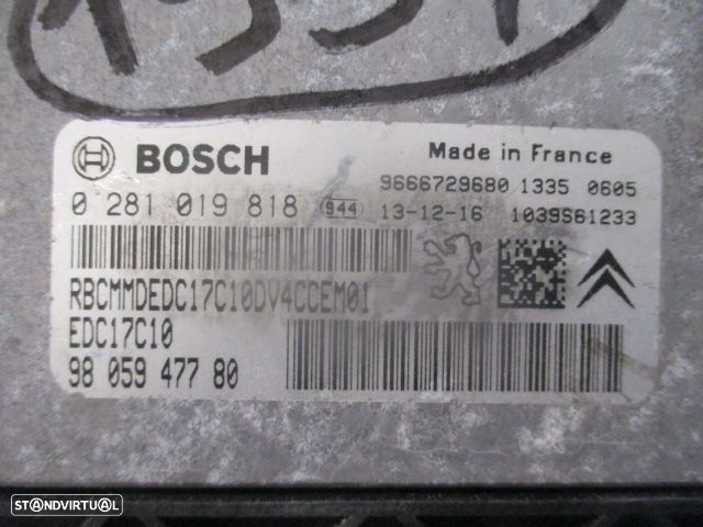 Centralina 0281019818  9805947780  9666729680 PEUGEOT 207 2014 1.4HDI 70CV 5P CINZA  BOSCH - 3