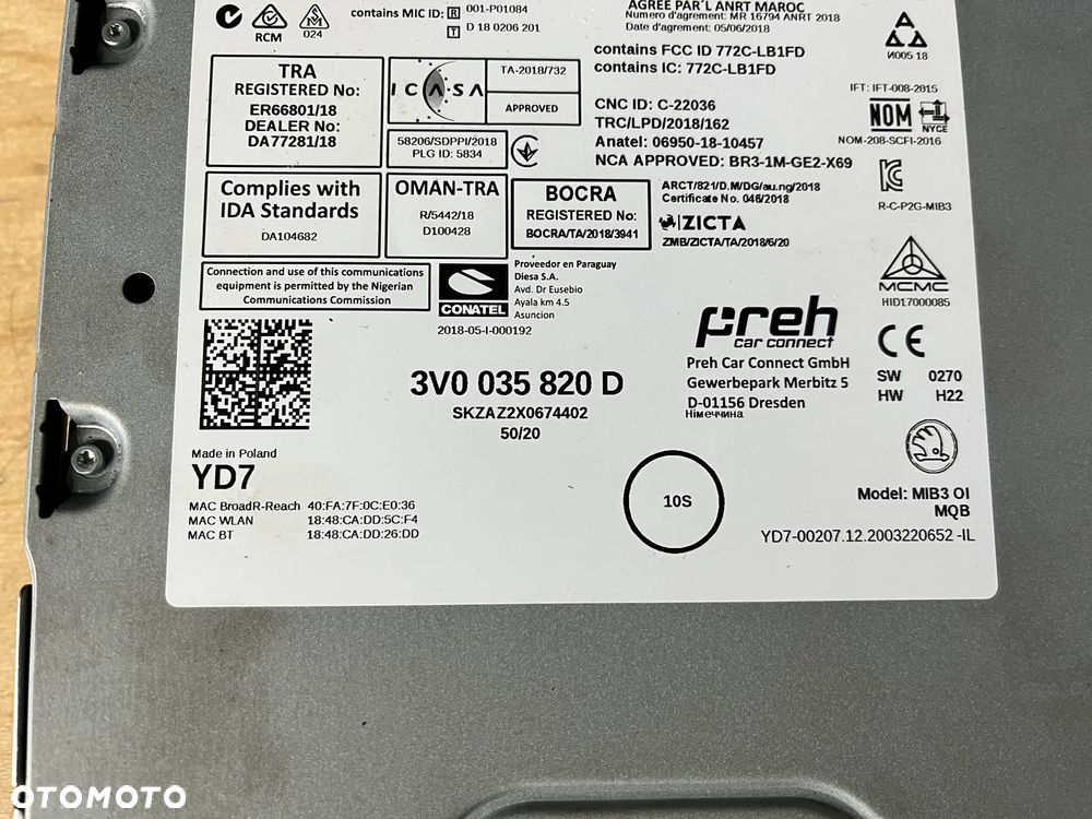 Czytnik nawigacji Skoda Kodiaq Karoq oryginał oryginalny 3V0035820D - 2