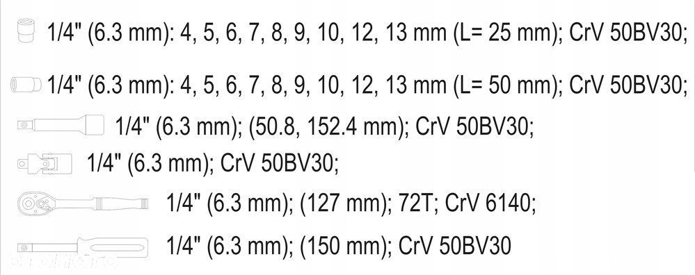 YATO ZESTAW NARZĘDZIOWY KLUCZY NASADOWYCH 1/4 23 CZĘŚĆI WKŁAD YT-14421 - 5