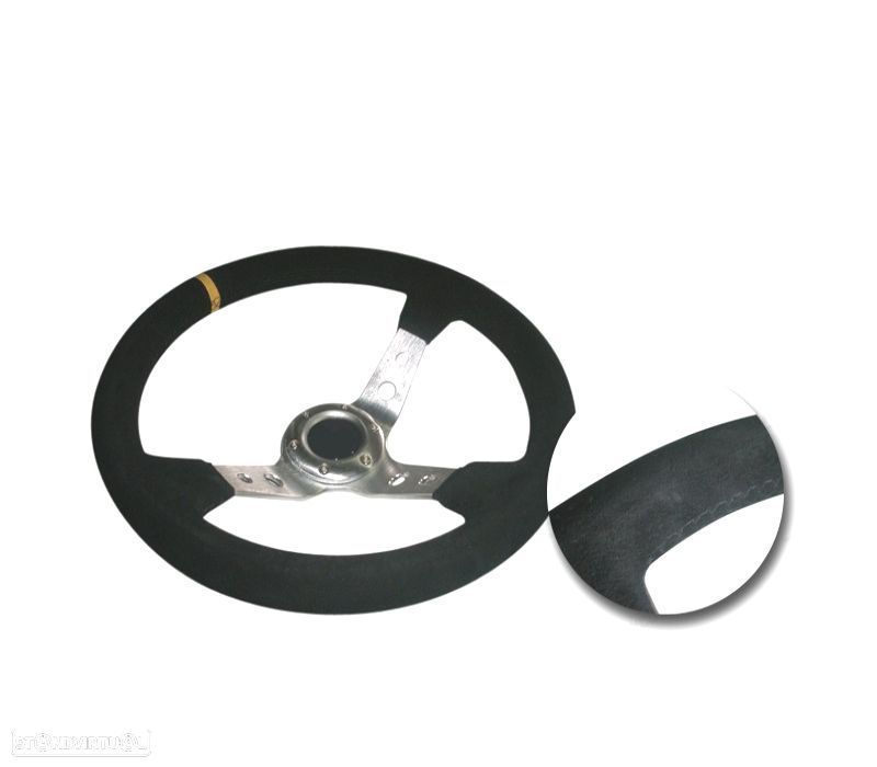 VOLANTE INVERTIDO PELE VIRADA PRETA COM BRAÇOS PRATEADOS E ACABAMENTO AMARELO - 1