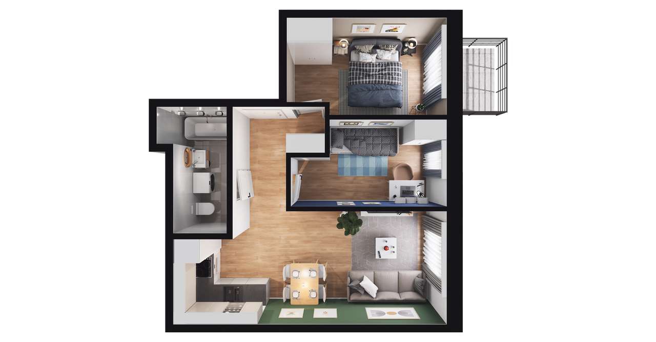 3-pokojowe mieszkanie 51m2 + balkon - Pełny obrazek: 3/13