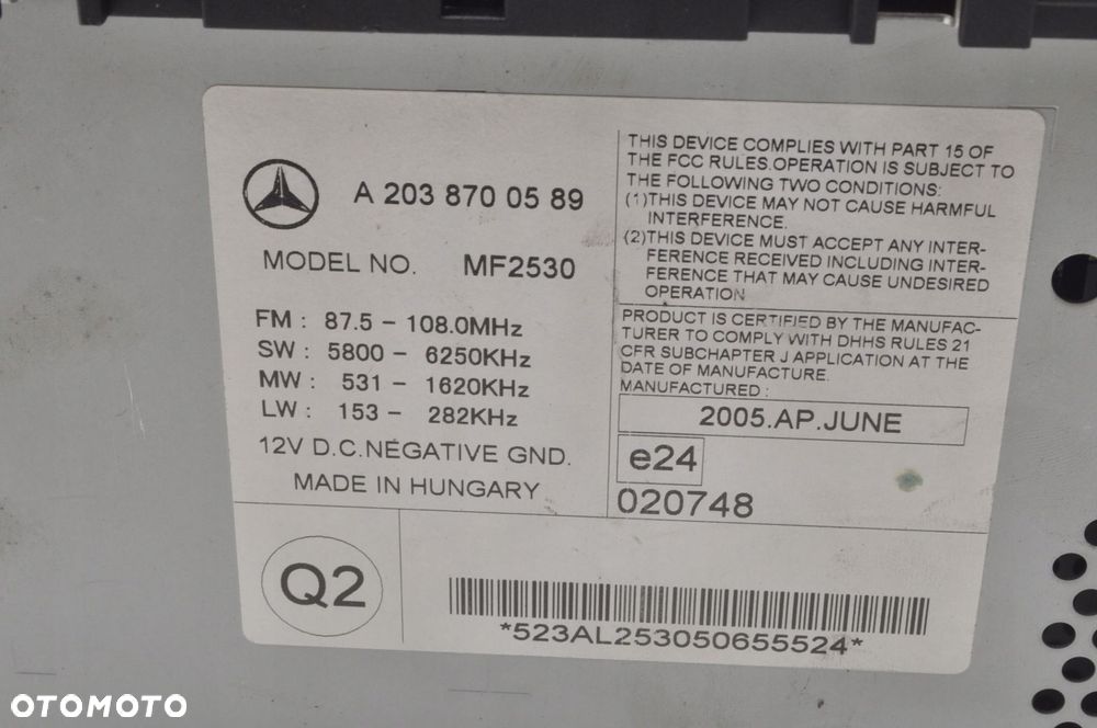 MERCEDES W203 RADIO CD A2038700589 - 8