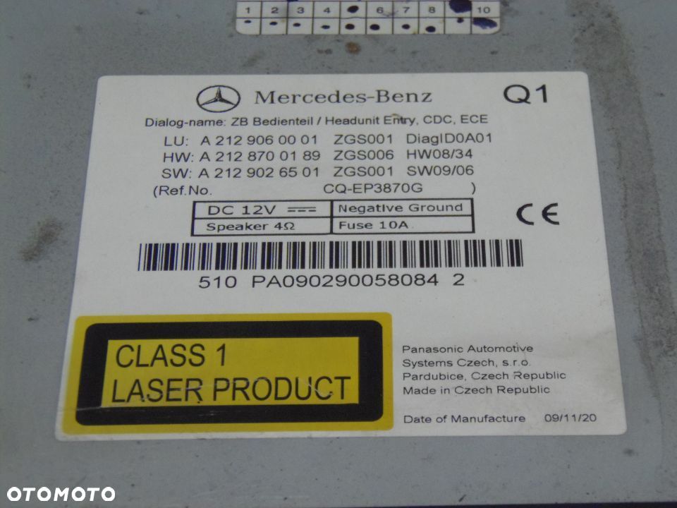 RADIO RADIOODTWARZACZ CD FM MERCEDES E KLASA W212 A2129060001 - 5