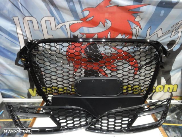 Grelha frontal + grelhas faróis nevoeiro Audi A4 B8 11-15 RS LOOK preto brilhante +suporte símbolo - 2