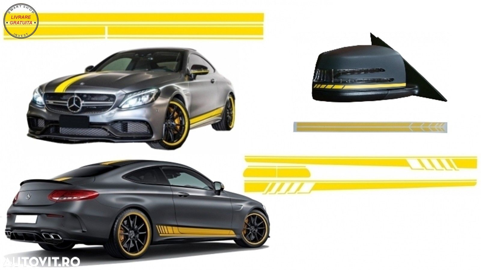 Set Stickere Capota/Plafon/Portbagaj si Laterale Galben Mat Mercedes C205 Coupe A2- livrare gratuita - 1