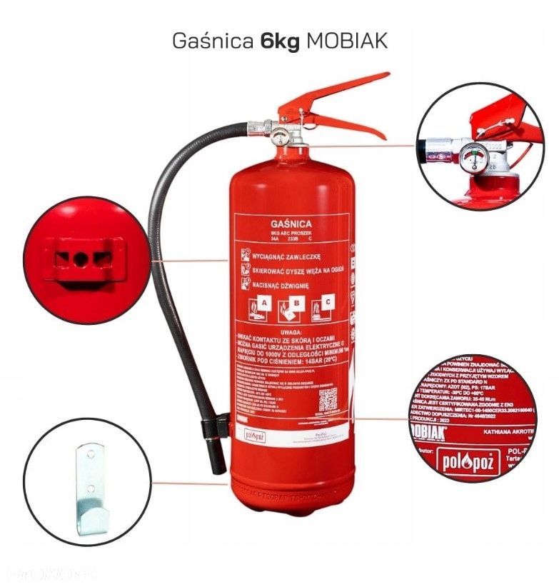 gaśnica proszkowa 6 kg gp-6x abc z uchwytem zaczepowym - 3